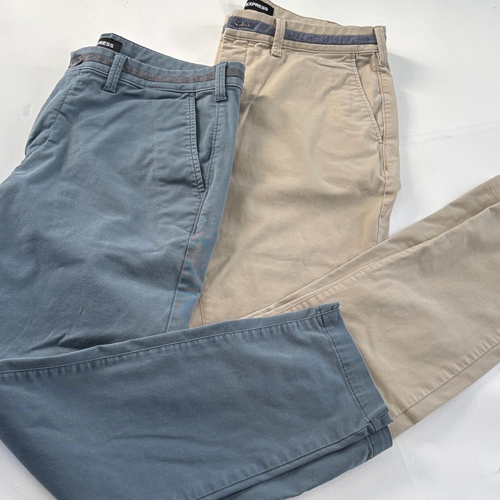 Two pair of Men's EXPRESS Casual Pants - Blue and Beige GREAT CONDITION 33
